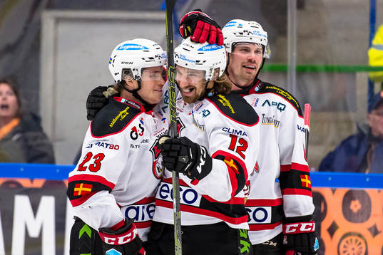 Malmö Redhawks Christoffer Forsberg, Andreas Thuresson och