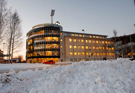 Snö täcker hela GIF Sundsvalls hemmaarena Norrporten Arena