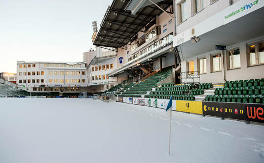 Snö täcker hela GIF Sundsvalls hemmaarena Norrporten Arena