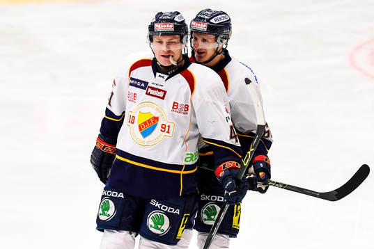 Djurgårdens Patrick Thoresen och Marcus Sörensen jublar