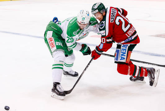 Rögles Ludvig Rensfeldt  och Frölundas Joel Lundqvist