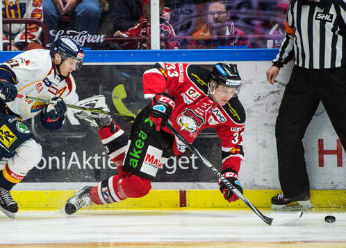 Malmö Redhawks Oliver Bohm mot Djurgårdens Markus Ljungh