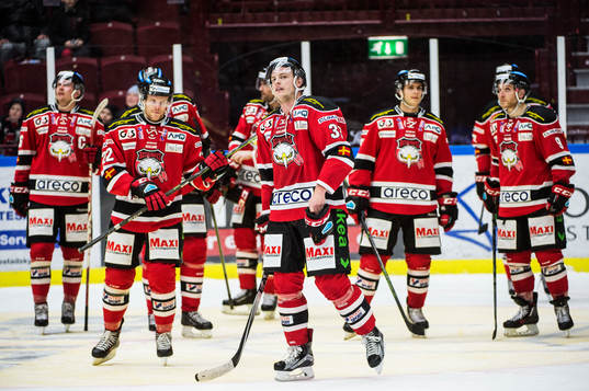 Malmö Redhawks Oliver Bohm deppar med lagkamraterna