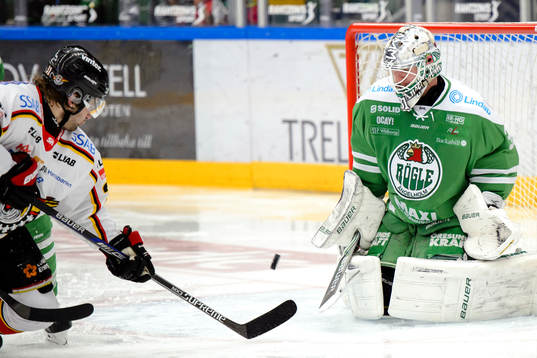 Luleås Jonathan Granström oroar framför Rögles målvakt