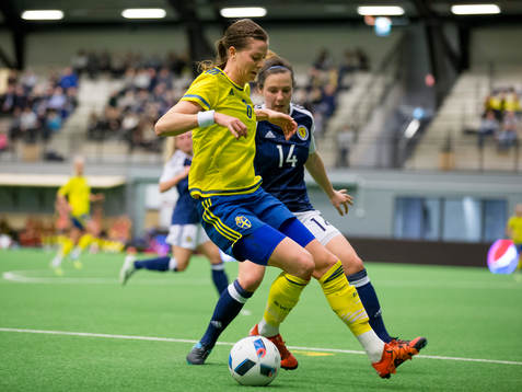 Sveriges Lotta Schelin mot Skottlands Rachel Corsie