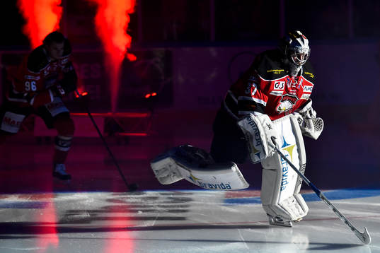Malmö Redhawks målvakt Jonas Gunnarsson och Kim Rosdahl