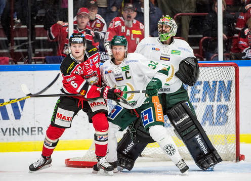 Malmö Redhawks Stefan Warg i närkam med Färjestads