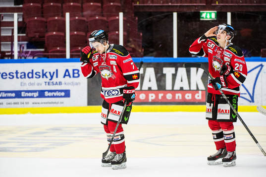Malmö Redhawks Nils Andersson och Henrik Hetta deppar