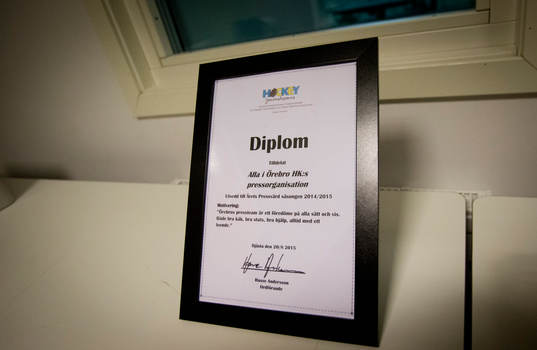 Diplom till Örebro Hockeys pressorganisation som