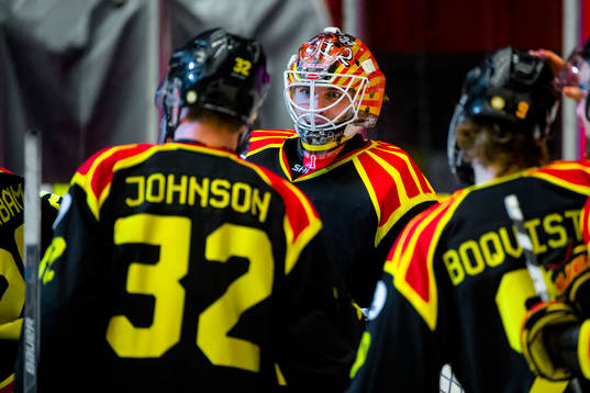 Brynäs målvakt Felix Sandström jublar