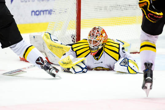 Brynäs målvakt Felix Sandberg tappar sin klubba
