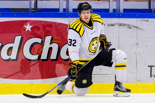Brynäs Nick Johnson knästående på isen