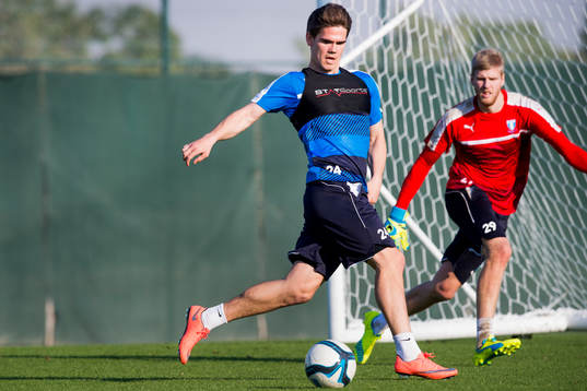 Malmö FFs Vidar Örn Kjartansson och målvakt Fredrik