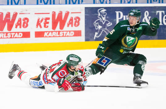 Frölundas Joel Lundqvist och Färjestads Johan Ryno