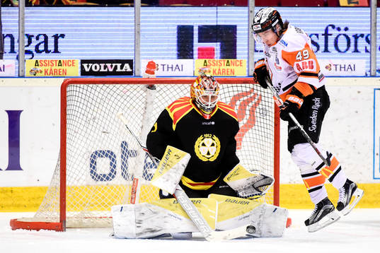 Brynäs +målvakt Felix Sandström och Karlskronas