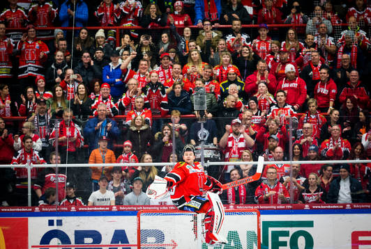 Örebros målvakt Julius Hudacek jublar med fansen
