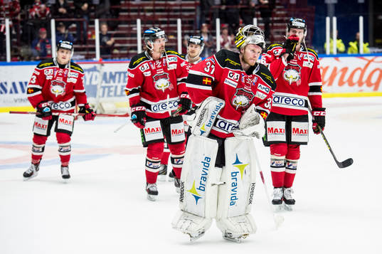 Malmö Redhawks målvakt Jonas Gunnarsson deppar