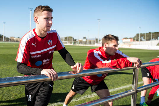 Helsingborgs Darijan Bojanić och Frederik Helstrup
