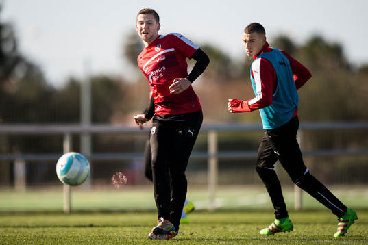 Helsingborgs Darijan Bojanić och Jordan Larsson