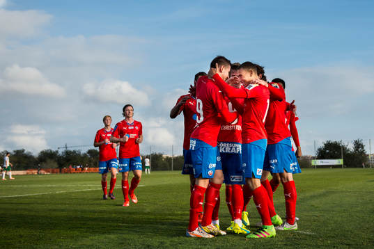 Helsingborgs Darijan Bojanić och Jordan Larsson jublar