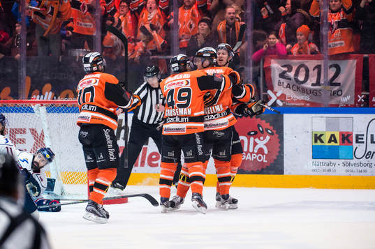 Karlskronas Alexander Bergström har gjort 1-1 och jublar