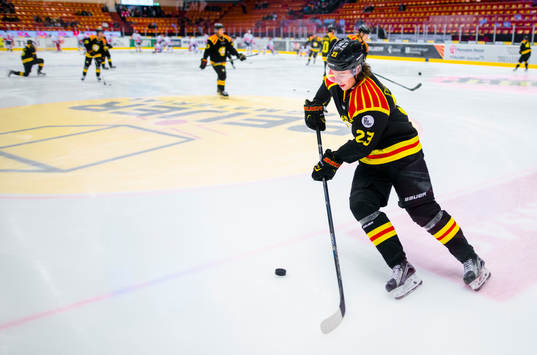 Brynäs Lucas Carlsson före ishockeymatchen i SHL mellan