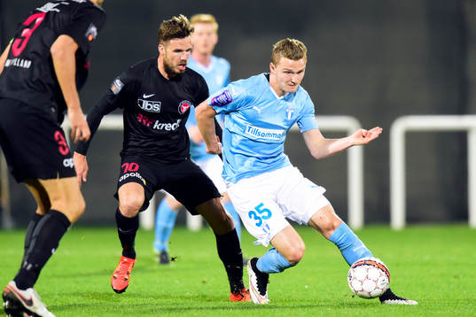 Midtjyllands Martin Pusic och Malmö FFs Piotr Johansson