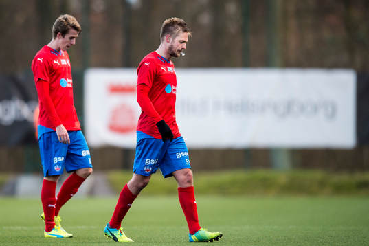 Helsingborgs Adam Eriksson och Johan Mårtensson deppar