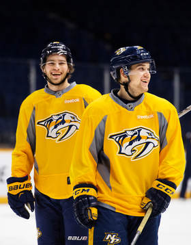 Calle Järnkrok och Viktor Arvidsson skrattar