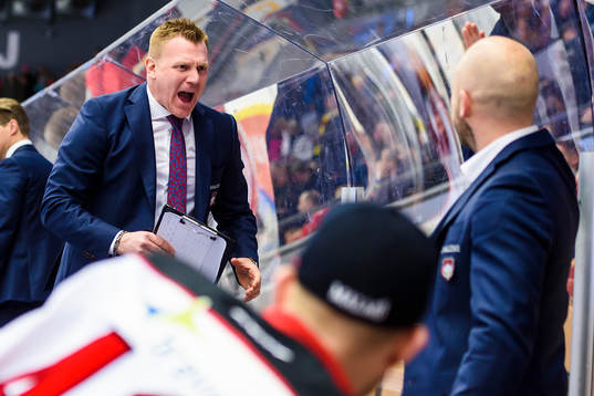Malmö Redhawks assisterande tränare Jesper Mattsson jublar