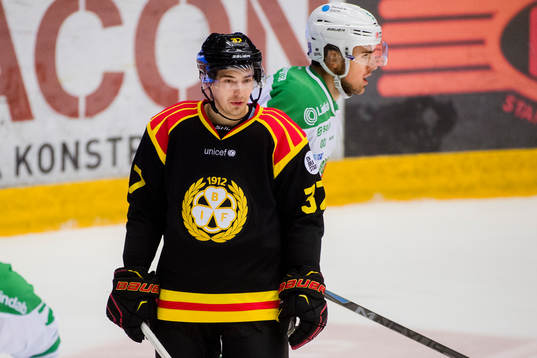 Brynäs Terry Broadhurst och Rögles Alen Bibic deppar
