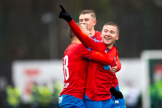 Helsingborgs Darijan Bojanić och Jordan Larsson jublar
