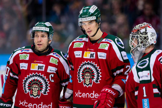Frölundas Joel Lundqvist, Oliver Lauridsen  och målvakt