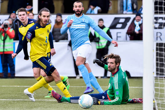 Malmö FFs Guillermo Molins och Ängelholms Johan Eiswohld,