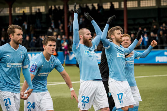 Malmö FFs Kári Árnason, Vidar Örn Kjartansson, Jo Inge