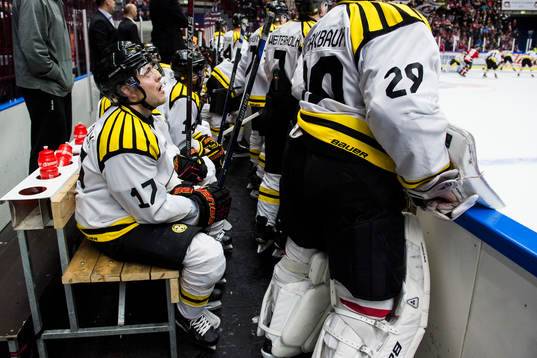 Brynäs Pathrik Westerholm deppar i båset