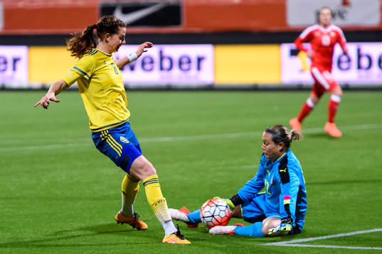 Sveriges Lotta Schelin har ett friläge mot Schweiz