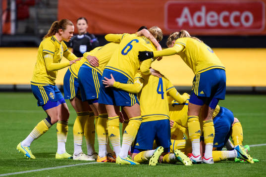 Sveriges spelare jublar