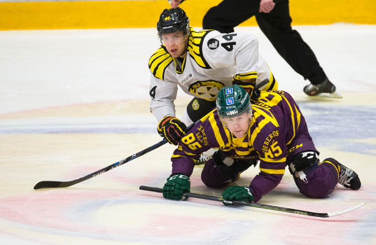 Brynäs Jacob Blomqvist trycker ner Färjestads Mikael