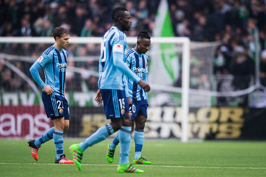 Djurgårdens Jesper Karlström, Omar Colley och Sam Johnson