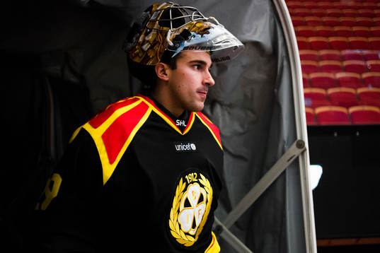 Brynäs målvakt Bernhard Starkbaum före ishockeymatchen i