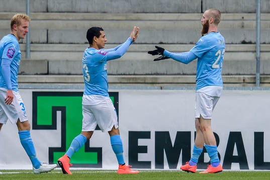 Malmö FFs Yoshimar Yotún och Jo Inge Berget jublar