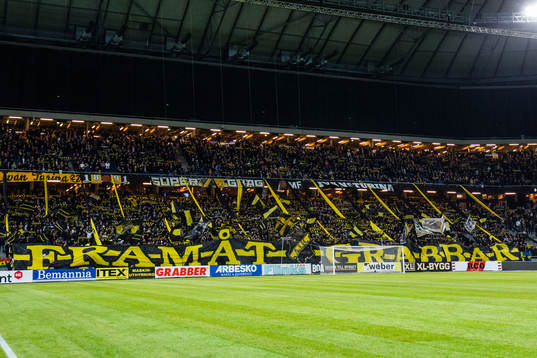 s supportrar med ett TIFO innan kvartsfinalen i Svenska