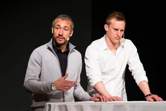 Henrik Larsson, tränare Helsingborg, och Peter Larsson,
