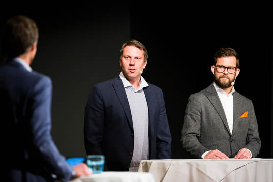 Hans Eklund, tränare Falkenberg och David Svensson,
