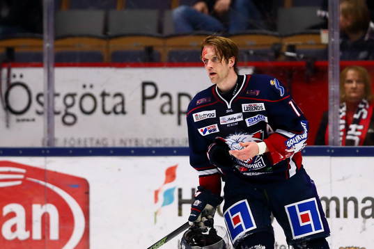 Linköpings Sebastian Karlsson blöder