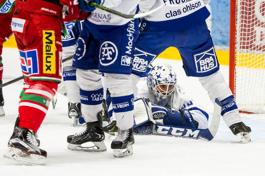 Leksands målvakt Frans Tuohimaa  i ishockeymatchen i