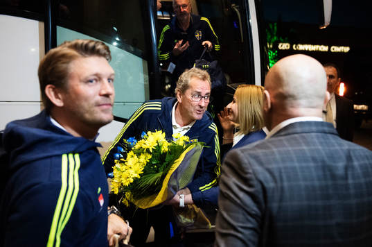 Sveriges fotbollslandslag med förbundskapten Erik Hamrén