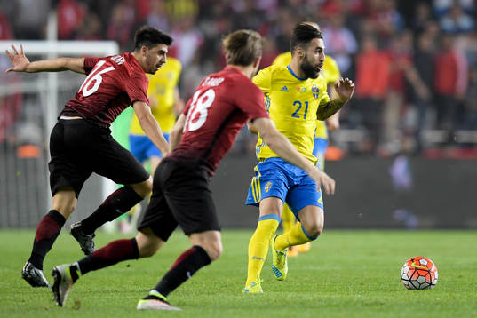 Turkiets Ozan Tufan och Caner Erkin och Sveriges Jimmy