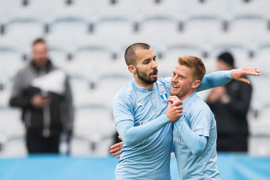 Malmö FFs Guillermo Molins och Anders Christiansen jublar